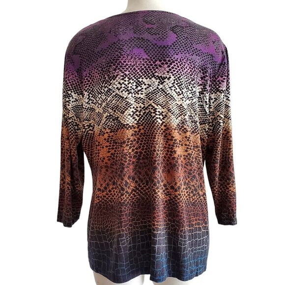 Chico’s Multicolor Animal Print Scoop Neck 3/4 Sleeve Tee-shirt Size L (2) - Picture 2 of 13